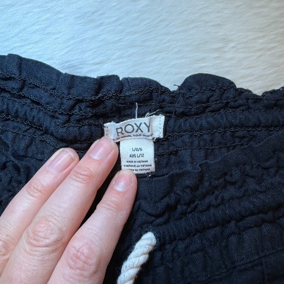 Roxy Black Linen Blend Wide Leg Drawstring Lounge Pants Womens Size L - Picture 3 of 5